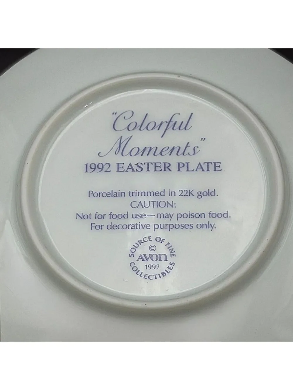 Vintage Avon Colorful Moments Easter 1992 Bunny Plate 22K Gold Porcelain 5
